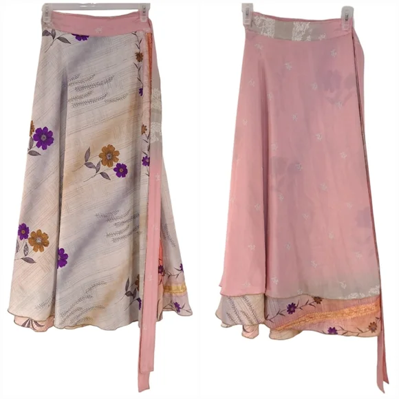 Darn Good Yarn Silk Wrap Skirt Reversible Sari Floral Ankle Maxi Sz 4-12 NWOT - Picture 7 of 7